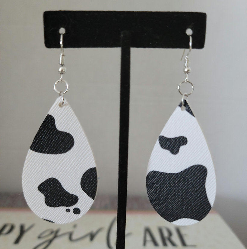 Black/White Spots Faux Leather Earrings