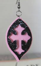 Load image into Gallery viewer, Black/Glitter Cross Faux Leather Earrings
